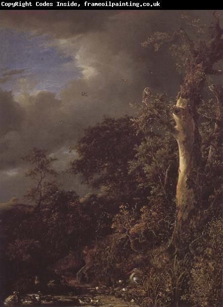 Jacob van Ruisdael Oak Tree and Dense Shrubbery at the Edge of a pond